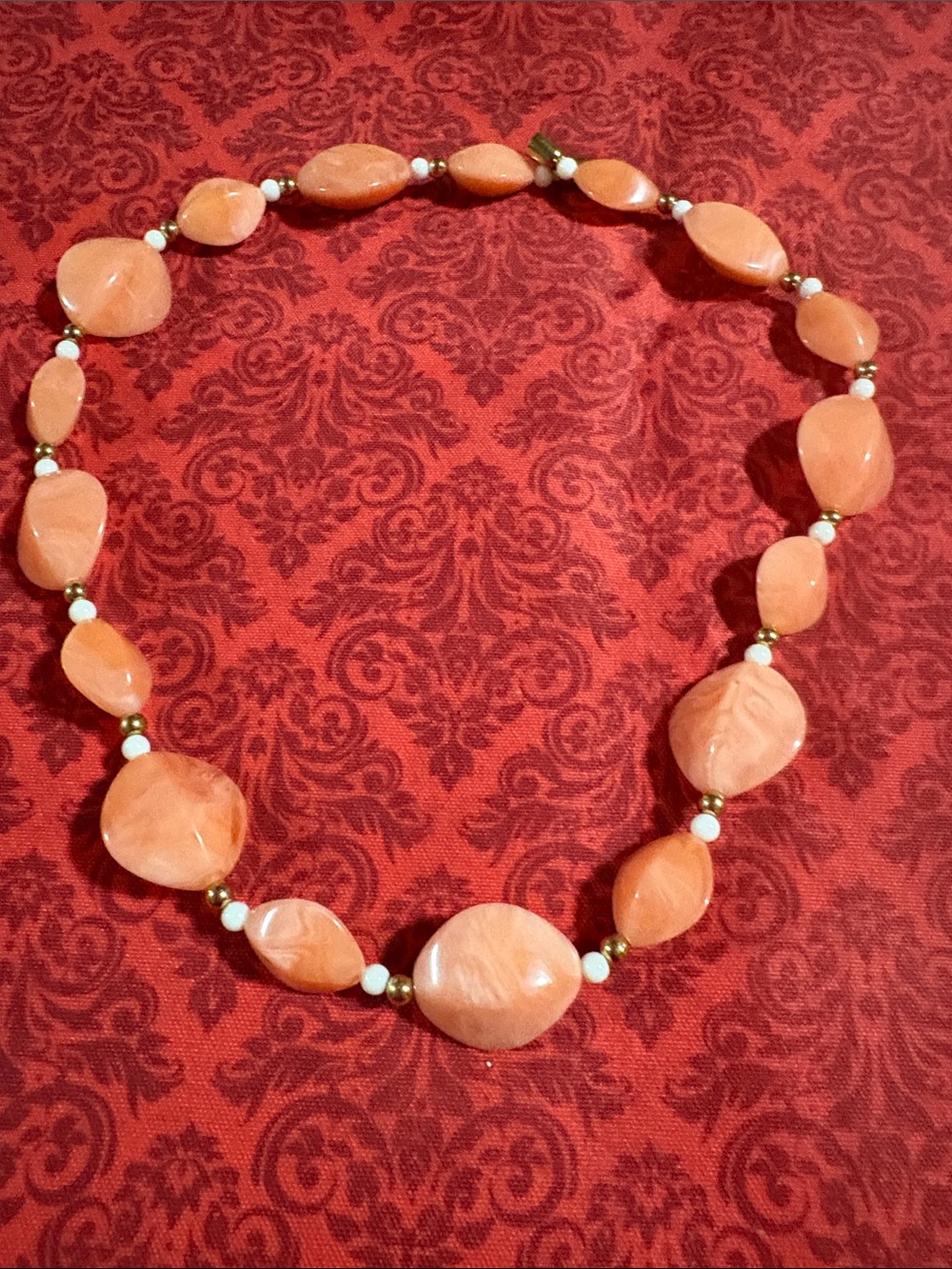 Peach Coral lucite beads Necklace with Gold Accents